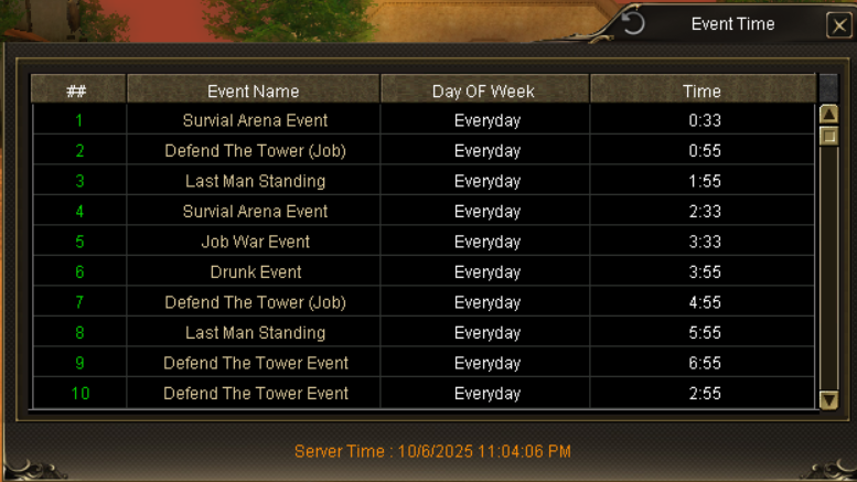 Event Schedule Window