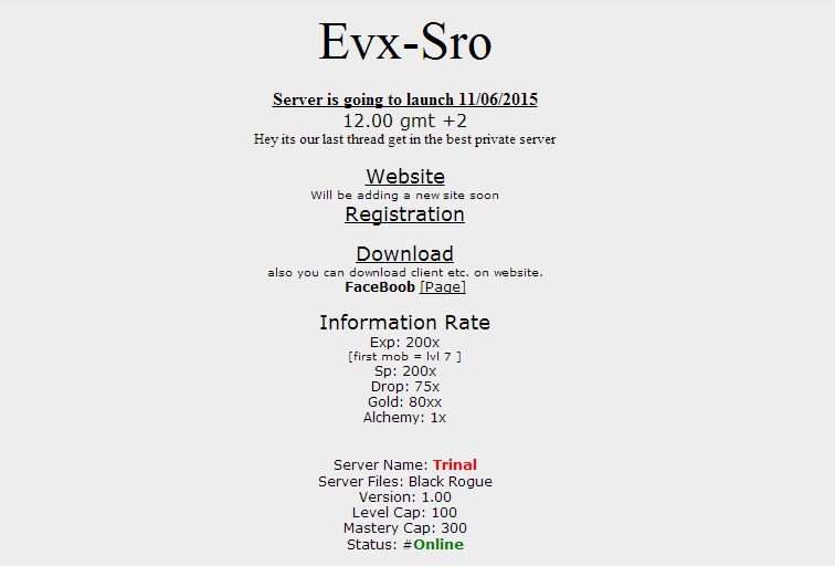 EvxsRO - [Silkroad Online] [Reopen] EvxSro - 1M Silk - Play2win - 100CAP - BLACK ROGUE - RaGEZONE Forums